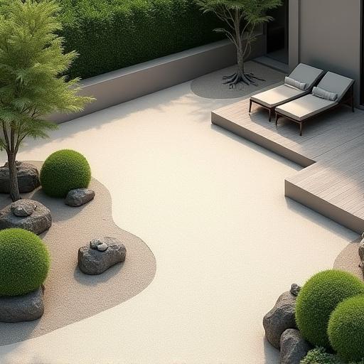 モダンな住宅のテラスに作られた小さな禅庭